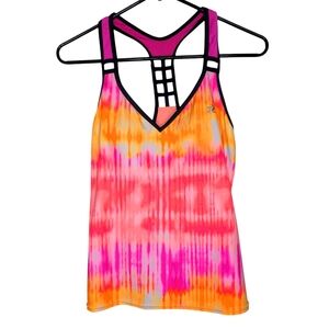 ZeroXposur Swimwear Orange Pink Tie Dye Tankini Racerback Swim Top Size Small